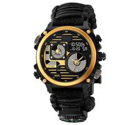 LDZDGD Orologio Tattico Robusto da Uomo, Visualizzazione Multi-Orario, Timer, Sveglia, Formato 12/24h, Retroilluminazione EL, Quadrante Grande, Impermeabile 50M(Gold A)
