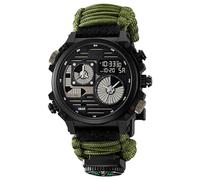 LDZDGD Orologio Tattico Robusto da Uomo, Visualizzazione Multi-Orario, Timer, Sveglia, Formato 12/24h, Retroilluminazione EL, Quadrante Grande, Impermeabile 50M(Green A)