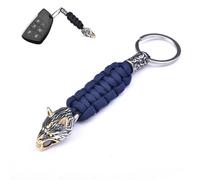 LDZDGD Portachiavi Viking con Testa di Lupo per Uomo, Ciondolo in Acciaio Inossidabile con Paracord, Portachiavi EDC Norreno per Auto o Zaino(Blue)