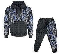 LDZDGD Tuta Vichinga Nordica da Uomo con Cappuccio e Pantaloni Jogger Grafica Mitologia Norrena, Completo Streetwear 2 Pezzi per Abbigliamento Casual Viaggi Sport(Warrior,XL)