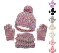 LDZYXY Cappello Invernale Sciarpa Guanti Touch Screen Set per Bambini 3-6 Anni Berretto Cappelli in Maglia con Pompon Scaldacollo Guanto Regali per Ragazze Ragazzo Cappello Lana con PON PON Bianco