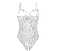 LDZYXY Completino Sexydonna Lingerie Donna Reggiseno con Chiusura sul Davanti Cotone Comodo Senza Ferretto Calze Reggicalze Mutande Cuciture Tanga Natale Body Intimo (A2-Bianco, XL)