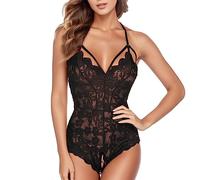 LDZYXY Lingerie Donna Body Sexydonna Baby Doll Intimo Hot Rosso Reggiseno Triangolo Pizzo Nero Canottiera con Integrato Intomo Completo Seducente Bianco (A2-Nero, XXL)
