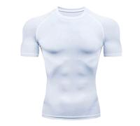 LDZYXY Maglietta a Compressione da Uomo, Asciugatura Rapida Camicia Uomo Sport Maglia Intima Base Layer Ciclismo,a Maniche Corte, Funzionale, Cool Dry, per Allenamento e Corsa (Bianco, L)