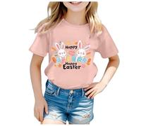 LDZYXY Pasqua Bambini Maglia Maglietta T-Shirt a Maniche Corte Maglietta Casual con Stampa a Maniche Corte per Ragazze di Pasqua Stock Magliette (6-7 Anni)