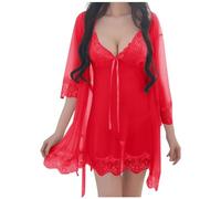 LDZYXY Pigiama Donna in Pizzo con Design Senza Montatura per una Biancheria Intima Seducente e Confortevole (Red, S)
