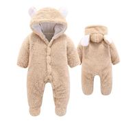 LDZYXY Tuta in Pile per Bambino e Neonato Indumenti da Notte con Orecchie di Orsetto di Peluche con Cappuccio Body a Maniche Lunghe con Cerniera Fouties (Beige, 9-12mesi)
