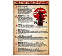 Le 7 virtù del Bushido Le 7 virtù del Bushido Cartello in metallo Bushido Conoscenza Infografica Poster per club di arti marziali Palestra Palestra Casa Targa stampata Decorazione murale 8x12 p