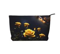 Le belle rose gialle hanno stampato la borsa cosmetica del velluto a coste, borsa impermeabile di stoccaggio degli articoli da toel, Nero , Taglia unica