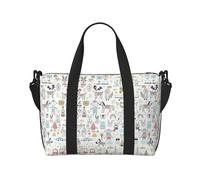 Le borse da viaggio di Dee della volpe del coniglio animale, il fine settimana porta avanti per le donne, la borsa della palestra di sport, la borsa del borsone di allenamento, di notte, nero, Taglia