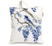 Le borse di totalizzatore artistiche della tela dell'uccello blu, borse della spesa riutilizzabili del modello floreale dell'annata, la tracolla lavabile leggera può, Blu, 13x15 Inch