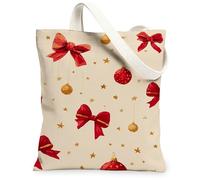 Le borse di totalizzatore della tela degli archi di Natale, borse della drogheria leggere riutilizzabili, la cinghia lavabile calda dell'annata di progettazione di vacanza, Beige, 13x15 Inch