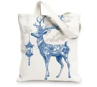 Le borse di totalizzatore della tela dei cervi, borse della spesa riutilizzabili della stampa animale artistica, la tracolla lavabile leggera floreale dell'annata può, bianco, 13x15 Inch