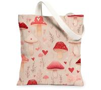 Le borse di totalizzatore della tela del fungo floreale, borse della drogheria riutilizzabili del modello della pianta sveglia, la tracolla lavabile leggera d'annata può, Pesca, 13x15 Inch