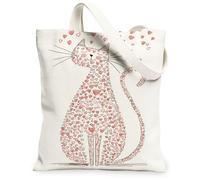 Le borse di totalizzatore della tela del gatto di San Valentino, borse riutilizzabili della drogheria del modello adorabile del cuore, la tracolla leggera può, bianco, 13x15 Inch