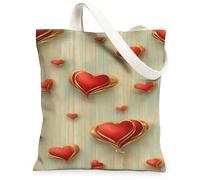 Le borse di totalizzatore della tela del modello del cuore, borse riutilizzabili della drogheria di progettazione romantica di amore, cinghia lavabile leggera d'annata, Rosso, 13x15 Inch