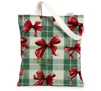 Le borse di totalizzatore della tela del modello dell'arco di Natale, borse della drogheria riutilizzabili per lo shopping di vacanza, la tracolla lavabile leggera può, Verde, 13x15 Inch