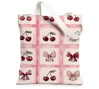 Le borse di totalizzatore della tela del modello delle ciliegie, borse della drogheria riutilizzabili di progettazione elegante dell'arco, la tracolla lavabile leggera leggera di, Pesca, 13x15 Inch