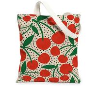 Le borse di totalizzatore della tela del modello delle ciliegie, borse della drogheria riutilizzabili di progettazione della frutta retrò, la tracolla lavabile leggera leggera di estate, Rosso, 13x15