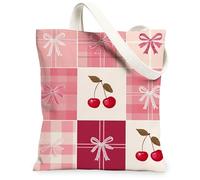 Le borse di totalizzatore della tela del modello delle ciliegie, borse della drogheria riutilizzabili del plaid della pesca, la tracolla lavabile leggera floreale della primavera può, Pesca, 13x15