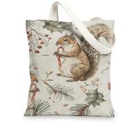 Le borse di totalizzatore della tela dello scoiattolo, borse riutilizzabili della drogheria del modello animale sveglio, la tracolla lavabile leggera della natura rustica, Beige, 13x15 Inch