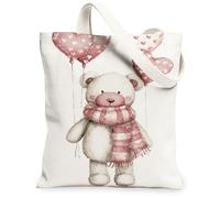 Le borse di totalizzatore della tela dell'orso sveglio, borse riutilizzabili della drogheria del modello adorabile del palloncino, la tracolla lavabile leggera d'annata, bianco, 13x15 Inch