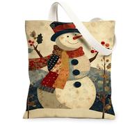 Le borse di totalizzatore della tela dell'uomo di neve di inverno, le borse riutilizzabili di progettazione di vacanza dell'annata, la cinghia di spalla, Multicolore, 13x15 Inch