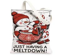 Le borse di totalizzatore della tela dell'uomo di neve di Natale, le borse della drogheria riutilizzabili del modello di festa di festa, la cinghia, Rosso, 13x15 Inch