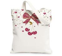 Le borse di totalizzatore della tela di scintillio delle ciliegie, borse della spesa riutilizzabili del modello dell'arco del cuore, la tracolla lavabile, bianco, 13x15 Inch