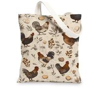Le borse di totalizzatore dell'annata della tela del pollo, borse riutilizzabili della drogheria del modello animale dell'azienda agricola rustica, tracolla lavabile leggera, Beige, 13x15 Inch