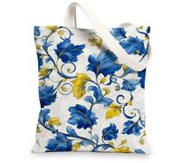 Le borse di totalizzatore floreali della tela, borse della spesa riutilizzabili eleganti della stampa botanica, la spalla lavabile leggera artistica d'annata può, Blu, 13x15 Inch