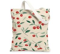 Le borse di totalizzatore floreali della tela delle ciliegie, borse riutilizzabili della drogheria del modello della pianta retrò, la tracolla lavabile leggera leggera di estate può, Beige, 13x15 Inch