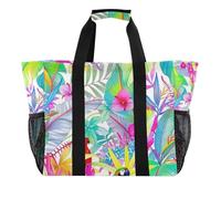 Le borse di utilità dei fiori tropicali variopinti del pappagallo pieghevole con gli scomparti con le borse della spiaggia, Fiori di pappagallo tropicali colorati, 1 size, Moda