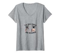 Le Borse sotto Sono er Fashionista Eye Humor Maglietta con Collo a V, Donna, Grigio Melange, XL