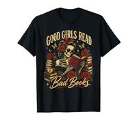 Le Brave Ragazze leggono Libri Cattivi Gothic Bookworm Skeleton Funny Maglietta