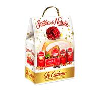 LE CADEAU | Confezione Regalo "Shopper Stella di Natale", Confezione Alimentare Natalizia 5 Pezzi: Torta Gran Delizia, Cioccolato, Pasticcini, Gelèes Alla Frutta e Tanto Altro, Idea Regalo Natale