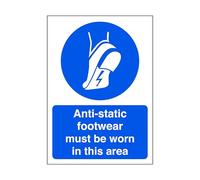 Le calzature antistatiche devono essere indossate in quest'area - cartello di sicurezza, abbigliamento ppe, ppe - plastica rigida da 1,2 mm per uso interno/esterno (150 mm x 100 mm) Distanza di