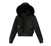 Le Camelie Invernali Giacca Invernale Donna Womens Trendy Winter Casual Crop Quilted Puffer Coat Light Weight Long Sleeve Button Down Outerwear with Hood Winter Jacket Women Giacca Donna Black M