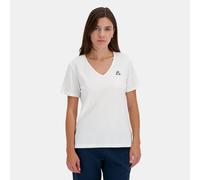 Le Coq Sportif - Ess Tee SS Scollo a V N. 1 - Maglietta da Donna a Maniche Corte con Scollo a V Jersey 100% Cotone 140 g Morbido Taglio Classico - Logo Ricamato - Taglia L - Bianco