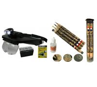 Le Craion - Kit Matite Pulizia Monete 4 pz. + Parabloid + Lente da testa con 4 l
