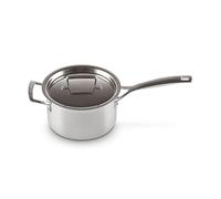 Le Creuset Casseruola manico lungo con coperchio in acciaio inox, diameter 18 cm, Acciaio Inox, Volume 2.8 L, Ottimale per Tutte le Fonti di Calore, Induzione Inclusa, Argento, 96200918001000