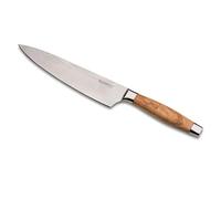 Le Creuset Coltello da chef, Lama in acciaio Damasco 18,8 da 20 cm con filo liscio, Manico in legno d'ulivo, Inossidabile, Marrone,Argento, 98000320000200