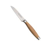 Le Creuset Coltello per Verdure, Lama in Acciaio Damasco 18,8 da 9 cm con Filo Liscio, Manico in Legno d'ulivo, Acciaio Inox, Marrone,Argento, 98000109000200