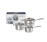 Le Creuset Set 3 pezzi casseruole in acciaio inox, diameter 16,18,20 cm, Volume 1.9,2.8,3.8L, Compatibile con Tutte le Fonti di Calore, Induzione Inclusa, 96209000001000