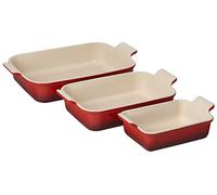 Le Creuset Set 3 piatti rettangolari in gres Heritage, colore: ciliegia