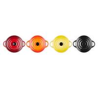 Le Creuset Set 4 Mini Cocotte in gres vetrificato, 250 ml, diameter 10 cm, Giallo,Arancione,Ciliegia,Nero, 79212105129100