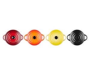 LE CREUSET Set 4 Mini Cocotte in gres vetrificato, 250 ml, diameter 10 cm, Giallo,Arancione,Ciliegia,Nero, 79212105129100