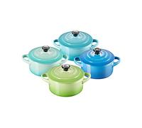 Le Creuset Set 4 Mini Cocotte in gres vetrificato, 250 ml, diameter 10 cm, Verde Palma,Blu Caribe,Blu,Blu Marsigli,Cool Mint, 79212105139100