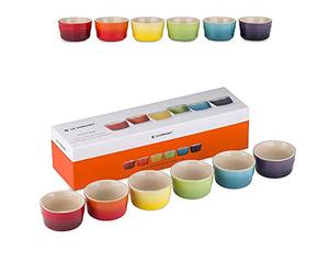 Le Creuset Set 6 mini ramequin in gres vetrificato, Rotondo, 6 Pezzi, 120 ml Ciascuna, Multicolore Arcobaleno, 79134108359030