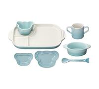 LE CREUSET Set da tavola per bambini, orso blu pastello, piatto, ramekin,...